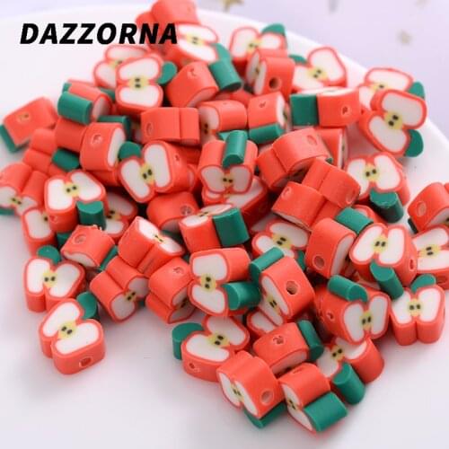 Fashion 50-100Pcs/Pack Polymer Clay Beads Apple Shape Printing Clay Spacer Loose Beads For Necklace Diy Bracelet Accessories