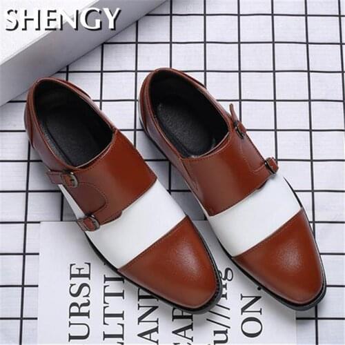 Fashion Men Business Shoes Autumn PU Leather Classic Dress Shoes Men Mixed Color Hasp Male Outdoor Footwear Shoes Chaussure