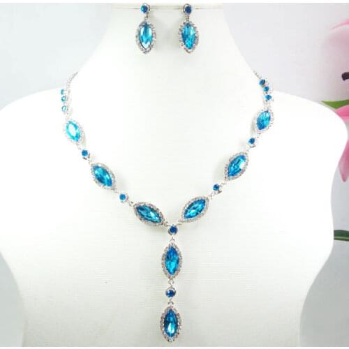 Fashionable Jewelry Elegant Blue Teardrop Necklace Set Austrian Crystal