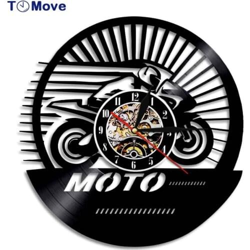 Motobiker Motocross Vinyl Record Wall Clock Vintage Motorcycle Speed Racer LED Wall Clock 12 inch Motorcyclist Gifts Decorative