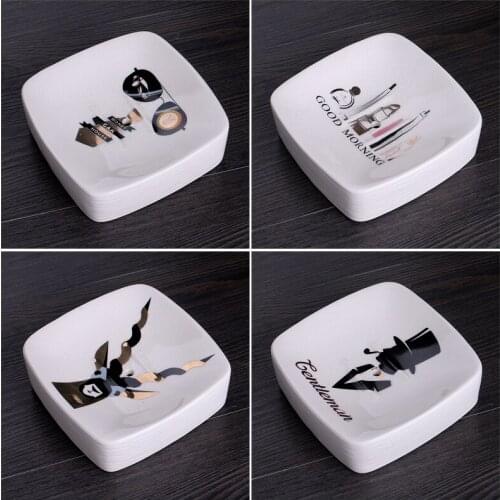 Soap dish soap container soap dish Creative ceramic decal soap box Hole free portable soap box Soap rack Soap dish