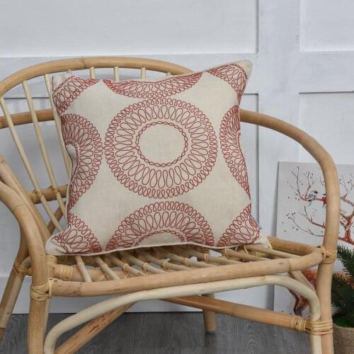 Imitation Linen Circle Embroidered Pillowcase 45*45cm Cushion Cover For Household Sofa Couch