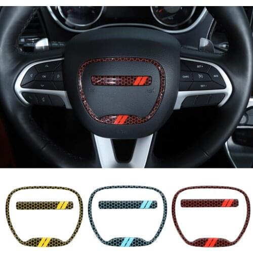 NHAUTP 2Pcs/set Car Interior Mouldings Steering Wheel Decoration Sticker For Dodge Challenger 2015