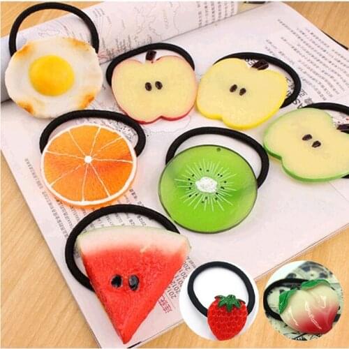 New Summer Style Many Patterns Fruits Slice Hair Accessories Clip Kids Women Elastic Hair Bands Ponytail Holder Gum Headwear