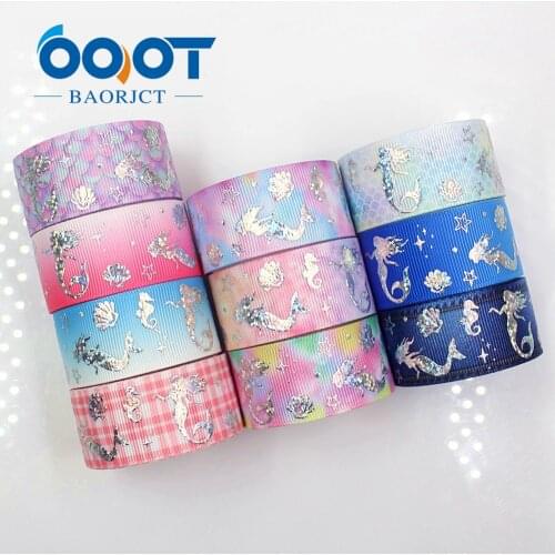 OOOT BAORJCT G-18609-427 25 mm 10 yards laser Silver Cartoon love Printed grosgrain ribbon DIY headdress wedding gift wrap