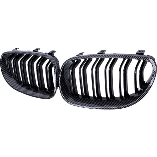 A Pair Carbon Fiber Front Kidney Grill Grills Double Slat for BMW E60 E61 M5 5 Series 2003-2010 Racing Grills Car Styling