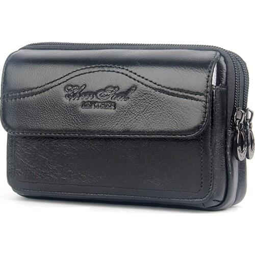 CHEER SOUL Genuine Leather Men Fanny Waist Bag Cell/Mobile Phone Coin Purse Pocket Belt Bum Pouch Pack for 5 inch Card Belt Bag