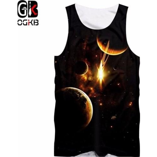 OGKB Men New Summer 3d Printed Galaxy Space Moon Tank Tops Fashion Slim Beach Tanktops High Quality Leisure Streetwear Harajuku