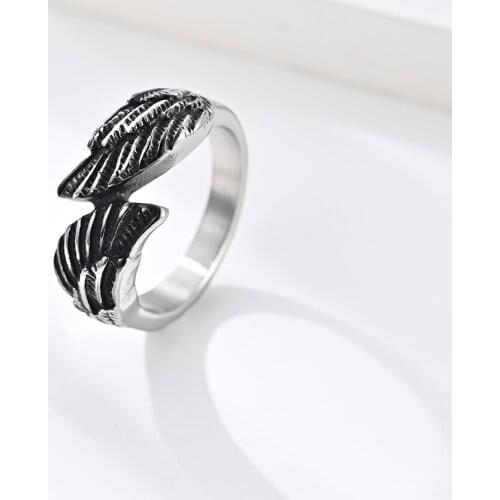 Vintage Mens Ring Stainless Steel Wings Rings Retro Guardian Angel Wing Finger Fashion Male Jewelry