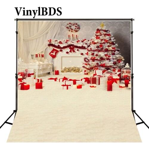 VinylBDS Backdrops Kids Christmas Backdrop White Blanket and Curtain Background Red Gift Box Backdrops Family Backdrop