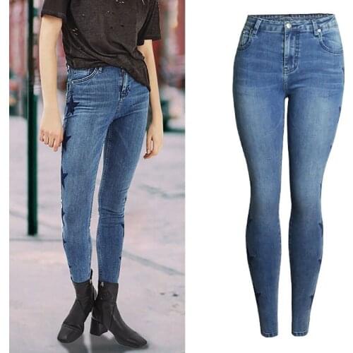 Embroidered Star Pattern Womens Denim Womens Slim Stretch Pencil Pants Slimming Casual Spring And Summer Womens Sexy Jeans
