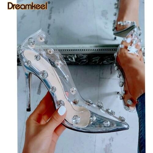 2020 Design Rivet Crystal Pumps Wedding Women Shoes High Heels PVC Transparent Sexy Night Club Femme high heels Shoes Y