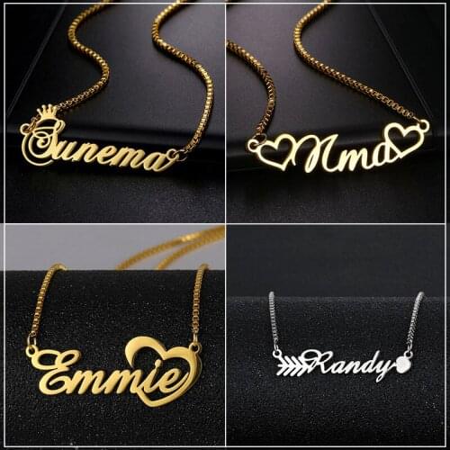 Custom Stainless Steel Crown Letter Name Necklaces for Women Personalized Customized Fashion Box Chain Necklace Pendant Jewelry