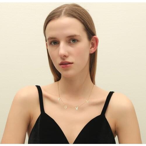 Love Letters Necklace for Women CZ Love Script Necklace 14K Gold Plated Charm Jewelry Choker Necklace Hypoallergenic