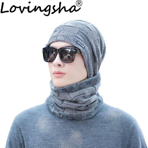 LOVINGSHA Winter Women Scarf Knitted Hat Set Caps Mask Bonnet Warm Baggy Men Winter Hats For Female Skullies Beanies Hats HT135