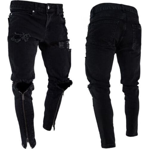 202 Designer Slim Fit Ripped Jeans Men High Street Mens Distressed Denim Joggers Knee Holes Zipper Washed Destroyed Pencil Jeans
