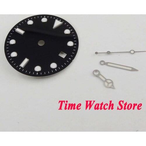 31.3mm super luminous black dial date window Watch Dial fit ETA 2836 DG 2813 MIYOTA 8215 movement (Dial+hand) D107