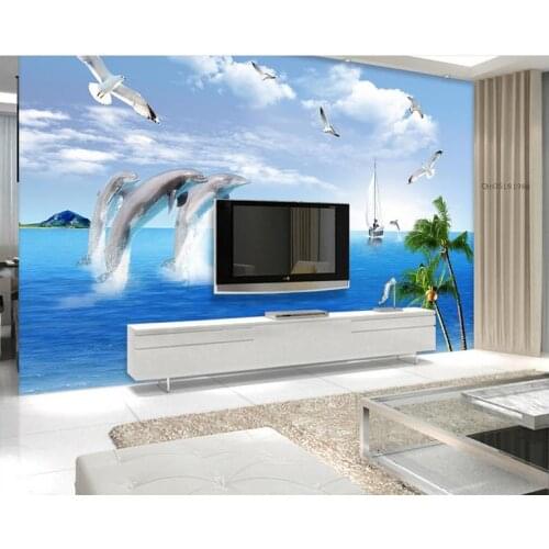 3d photo wallpaper custom 3d wall murals wallpaper murals 3 d the seaside scenery dolphins TV setting wall background wall decor