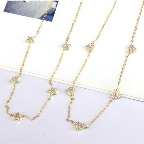 4Pcs, Trendy Clear Crystal Zirconia Heart Star Charm Chain Necklace Simple Choker Gold Color Jewelry