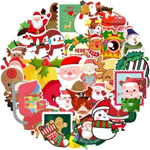 50pcs Christmas Theme Sticker Waterproof for Car Bumper Laptop Skateboard Surfboard Luggage Bicycle Kids Toy Boat Box Decals