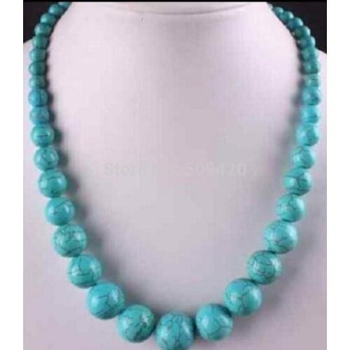 Free Shipping Charming 6-14mm Turkey Turquoise rounds Beads Necklace