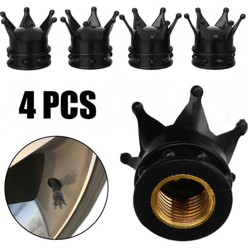 Black Crown Car Tire Valve Caps Leakage-proof Aluminium Vent Caps Dust Cover For Auto Truck Motocycle Bike Tyre Wheel Stem Cap