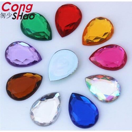 Cong Shao 18*25mm 60Pcs Colorful Acrylic Drop Shape Rhinestone Trim Flatback Stones And Crystals DIY Wedding Dress Crafts YB715