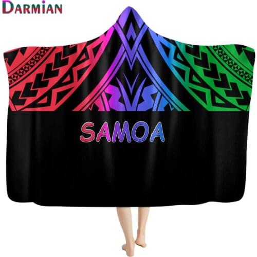 DARMIAN Samoan Tribal Polynesian Gradient Style Wearable Sherpa Hooded Blanket for Adult Kids Warm Fall Quilt Sofa Fleece Deken