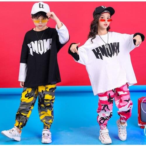 Kid Fashion Hip Hop Clothing Sweatshirt Shirt Top Camouflage Tactical Cargo Pants for Girls Boys Jazz Dance Costume Clothes Wear