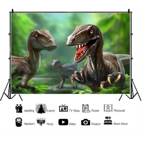 Spring Forest Dinosaurs Foraging Pictures Cartoon Background Children Birthday Party Decoration Studio Photography Backdrop