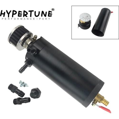Hypertune - Universal Billet Aluminum Baffled 2-port Oil Catch Can Tank with Breather Filter Engine Mini Oil Separator HT-TK94