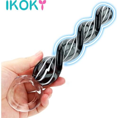IKOKY Crystal Penis Spiral Anal Plug Prostate Massager Sex Toys for Women Men Femme Glass Dildo Vaginal Stimulation Butt Plug