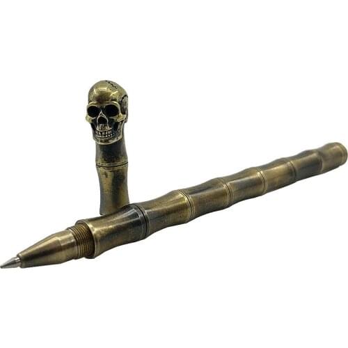 Outdoors Writing Tools EDC Brass Pen Handmade Brass Octopus Skull Bamboo Model Ballpoint Pen