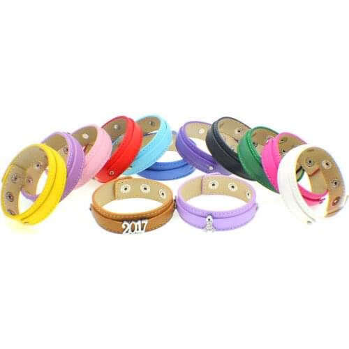 50PCS/lot 18x210mm DIY Copy Leather Bracelet Snap Wristband with 8mm slide bar Fit For 8MM Slide letter Charms jewelrys making