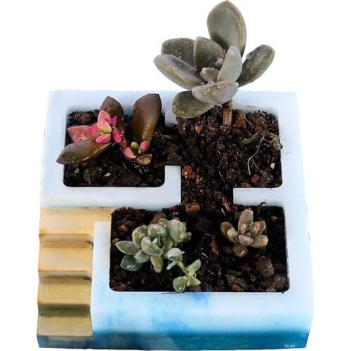 Squre Shape Silicone Plants Pot Molds Succulent Flowerpot Molds DIY Gypsum Clay Crafts Concrete Cement Green Plants Mould