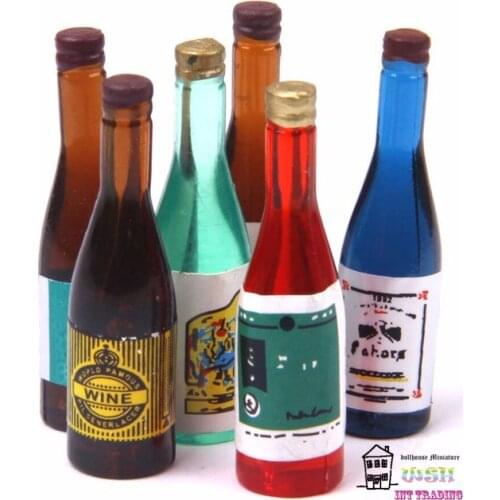 1.38" Dollhouse Miniatur 1:12 Wine Bottles 6PCS Home Bar Scene Landscape Decor Dolls Accessory Kids Gift Free shipping