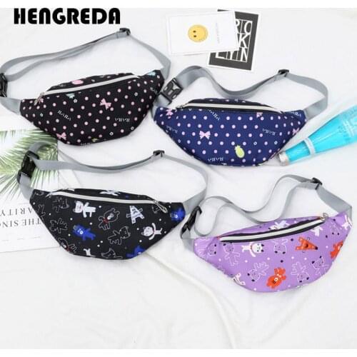 Printed Waist Bag Women Fanny Pack Colorful Girls Bum Bag Travel Kids Cartoon Belt`s Bag Festival Mobile Phone Pouch Purse