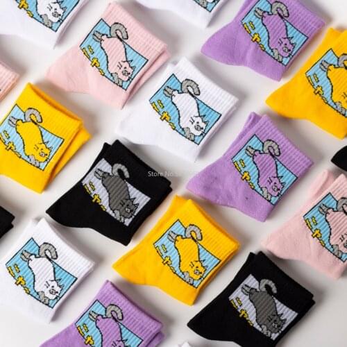 10 pairs Cute Harajuku Animal Socks Women Summer Korean Cat Funny Happy Sox kawaii Hip hop Cotton Casual winter women Socks
