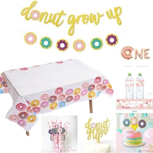 Omilut Donut Disposale Tableware Set Donut 1th Birthday Disposable Tablecloth Donut Grow Up Cake Topper/Balloons Baby Shower Gir