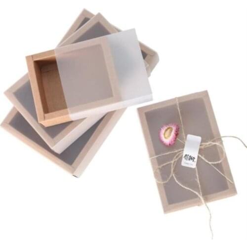 Wholesale 20pcs Frosted PVC Cover Kraft Paper Drawer Boxes DIY paper gift Box for Wedding Party Gift Packaging