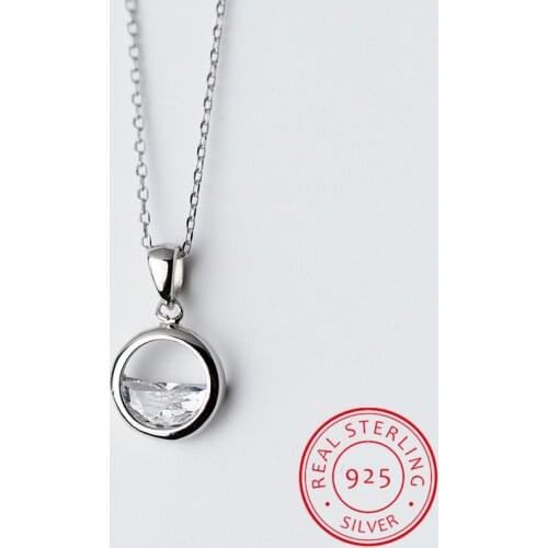 Real 925 Sterling Silver Crystal Round Minimalist Pendant Necklaces Minimalist Fine Jewelry For Women Party Accessories