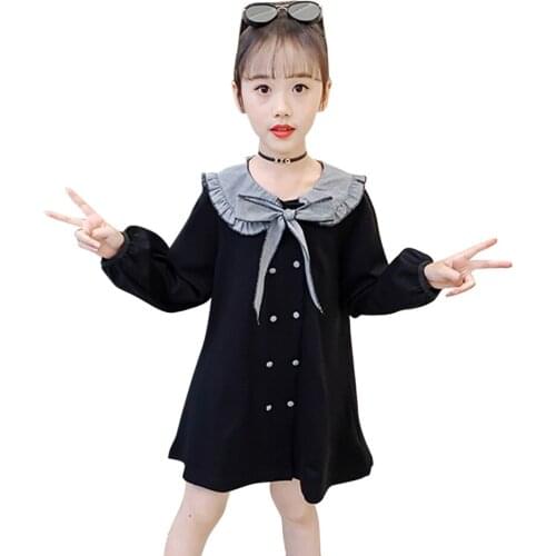 Teenage Girls Dress Plaid Pattern Dresses For Girl With Bow Party Dress Child Letter Childrens Clothing 6 8 10 12 14