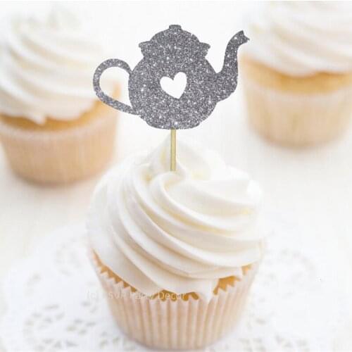 Custom Teapot glitter Cupcake Toppers,Teapot Food Picks Personalised Bridal Tea Decor,Tea Bridal Shower Decor, Tea cup Toppers