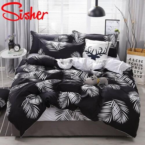 Nordic Bed Linens White Leaf Duvet Covers Set Simple Plant Print Bedding Sets Cover Adult Single Double Queen King Bedclothes