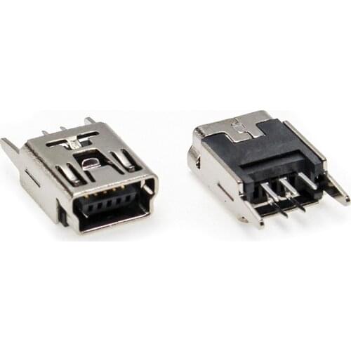 Mini usb connector 5 pin Type B female DIP 2 straight-pin PCB soldering socket jack in-line connector