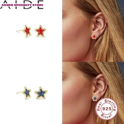 AIDE 2pcs 925 Sterling Silver Earrings Women Star Stud Earring Luxury Fine Jewelry Piercing Pendientes Brincos Bijou Arete Gift