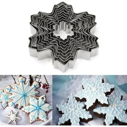 Snowflake Christmas Cookie Tools Cutter Molds Biscuit Press Icing Set Stamp Mould Stainless Steel Cake Decorating Tools