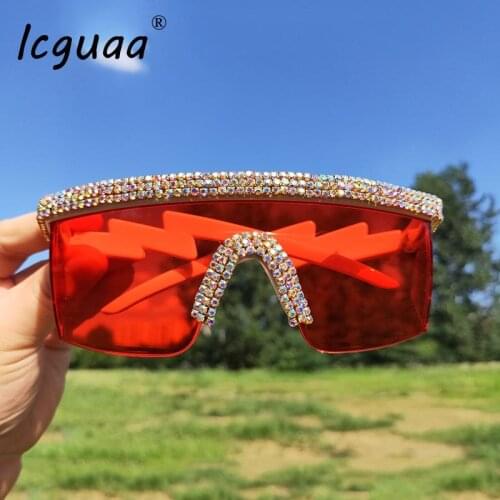 Crystal 2019 Luxury Oversized sunglasses women Rhinstone one piece sun glasses men ladies shades oculos de sol