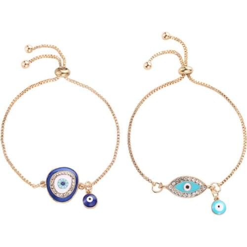 Turkish Lucky Blue Crystal Evil Eye Bracelets Handmade Gold Chains Lucky Jewelry