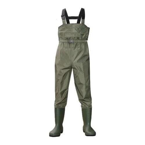 Outdoor breathable chest pocket long wading pants camo waterproof PVC men women fishing wader boots shoes jumpsuit trousers